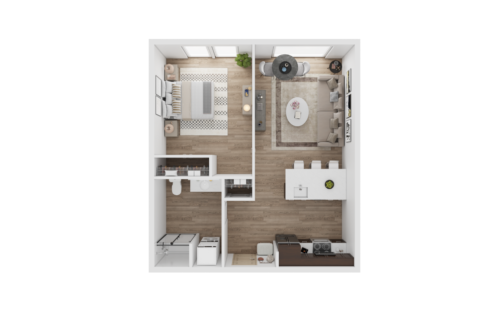 1x1 A - 1 bedroom floorplan layout with 1 bathroom and 610 square feet