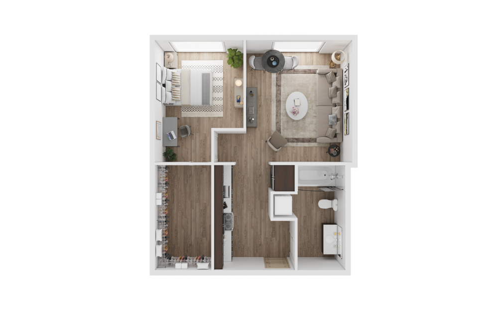 1x1 B - 1 bedroom floorplan layout with 1 bathroom and 580 square feet