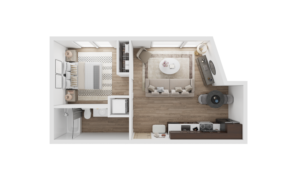 1x1 C - 1 bedroom floorplan layout with 1 bathroom and 515 square feet