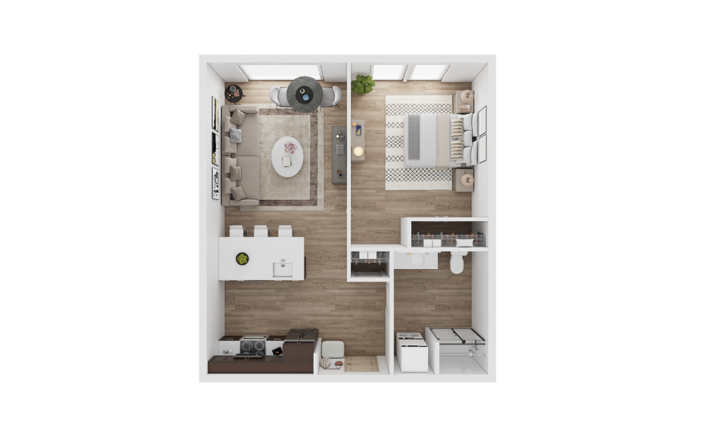 1x1 K - 1 bedroom floorplan layout with 1 bathroom and 535 square feet