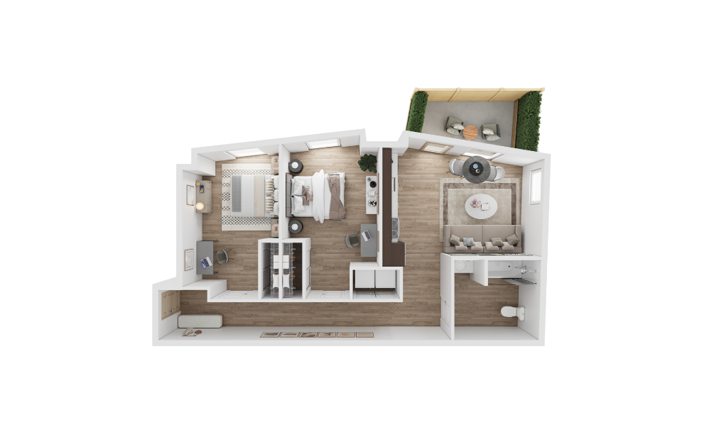 2x1 B - 2 bedroom floorplan layout with 1 bathroom and 870 square feet