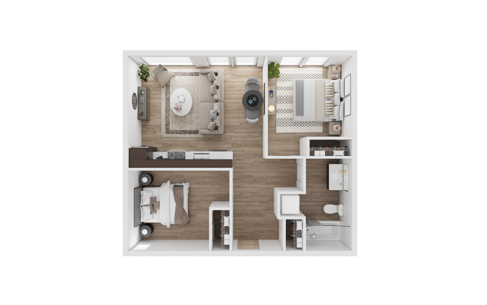 2x1 C - 2 bedroom floorplan layout with 1 bathroom and 690 square feet