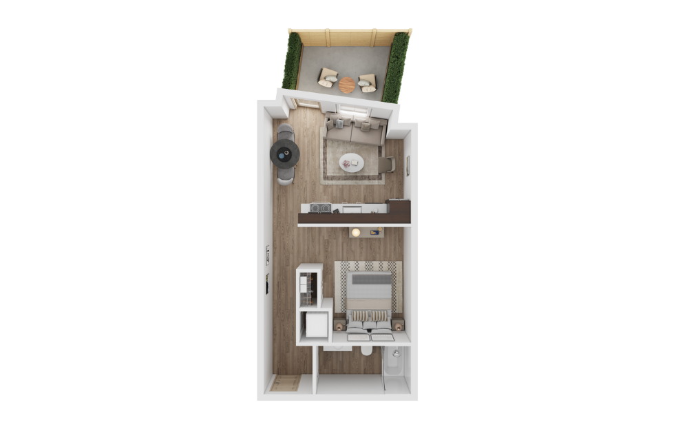 Open 1x1 B - 1 bedroom floorplan layout with 1 bathroom and 510 - 520 square feet