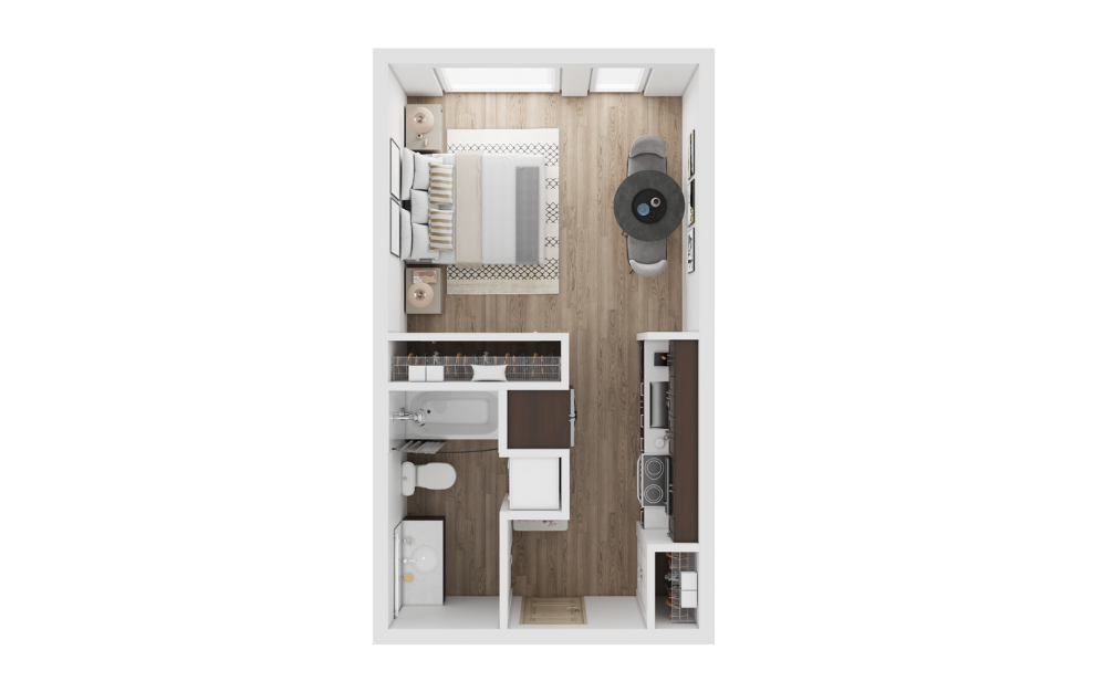 Studio A - Studio floorplan layout with 1 bathroom and 380 - 440 square feet