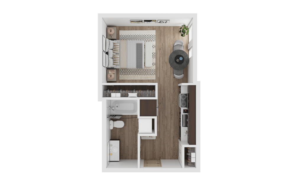 Studio D - Studio floorplan layout with 1 bathroom and 420 square feet