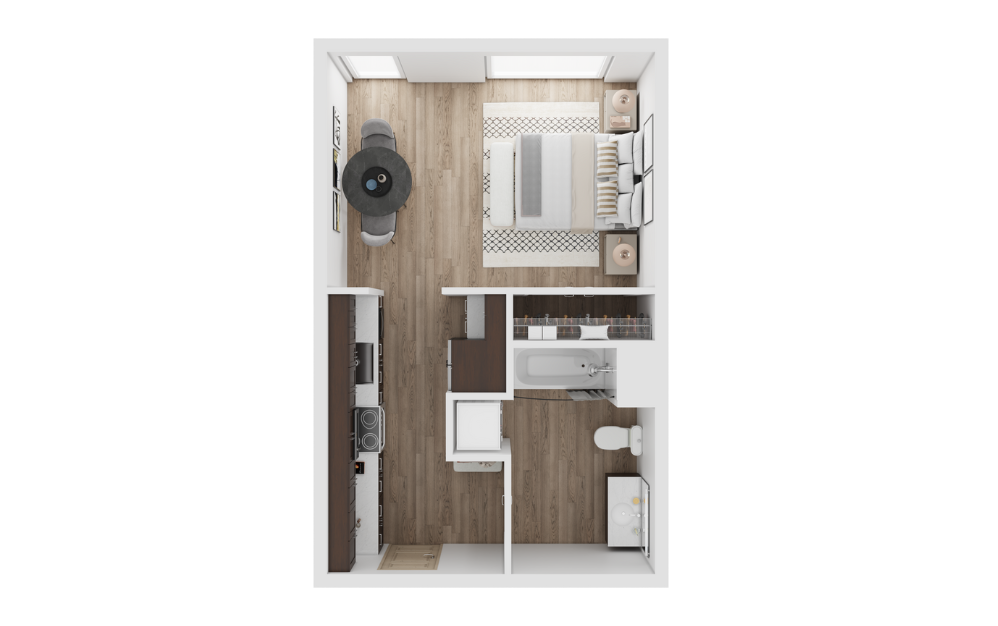 Studio F - Studio floorplan layout with 1 bathroom and 466 square feet